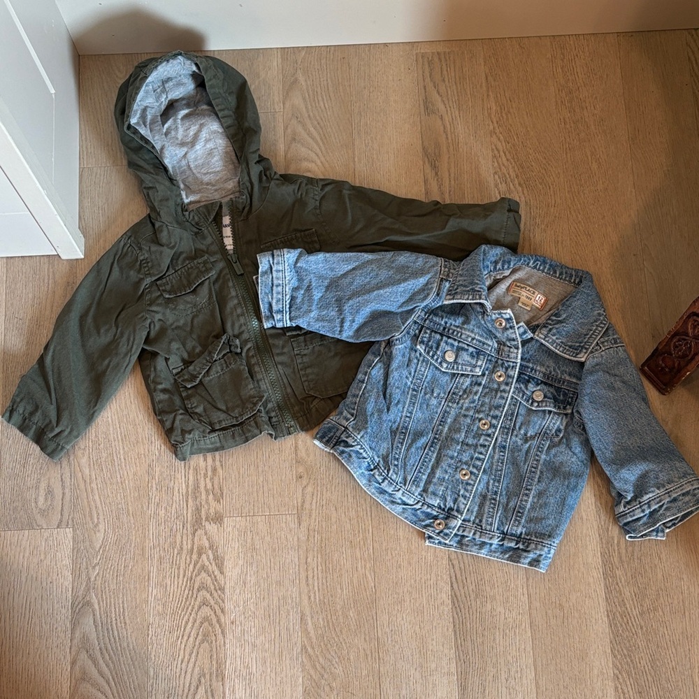 Stylish Kids Green Hooded Raincoat and Denim Jacket Set